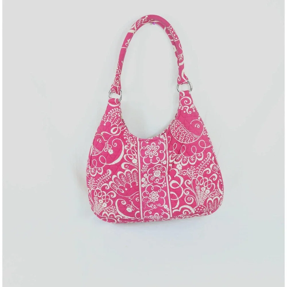 Vera Bradley Twirly Birds Pink White Hobo Shoulder Day Bag Women's Handbags